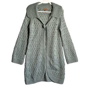 Two Sisters Sz S Mohair Long Cable Cardigan Sweater Single Button Lagenlook‎